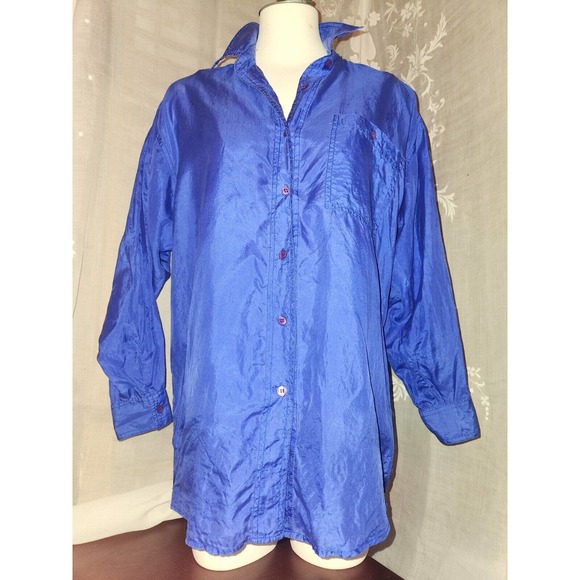 Vintage Protest Womens/Mens Royal Blue Button Shirt 100% Silk Sole SM Long sleev - Picture 1 of 10